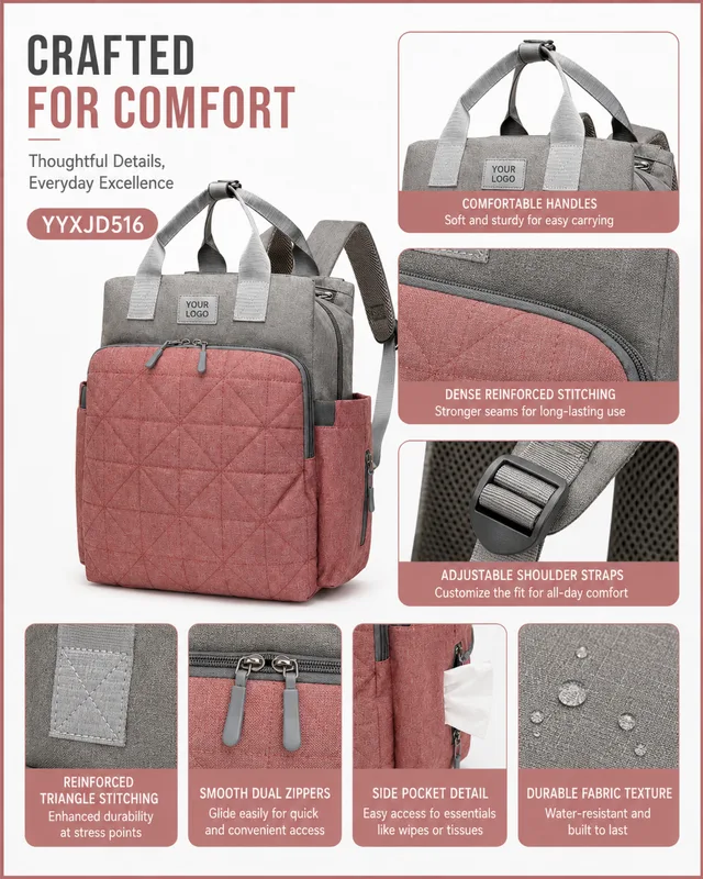 YYXJD516 travel diaper backpack with reinforced stitching and adjustable shoulder straps