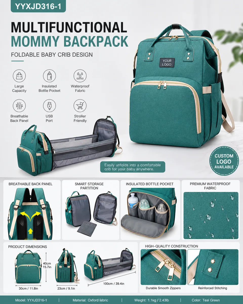 YYXJD316-1 foldable crib diaper backpack unfolded into a 100 cm baby crib