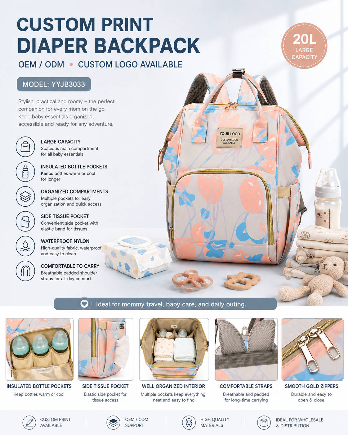 YYJB3033 Nylon Diaper Backpack product image 6