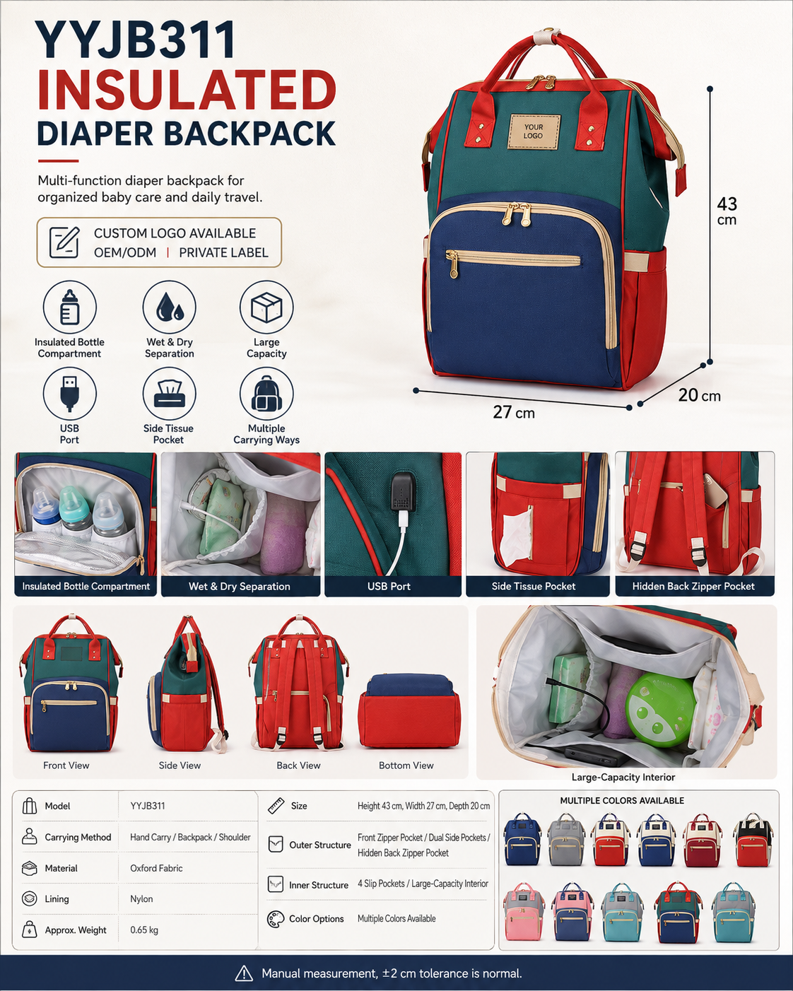 YYJB311 insulated diaper backpack with usb port product poster 1