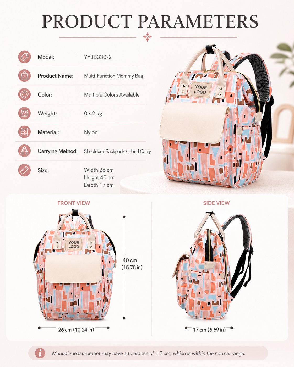 YYJB330-2 printed nylon diaper backpack product poster 1