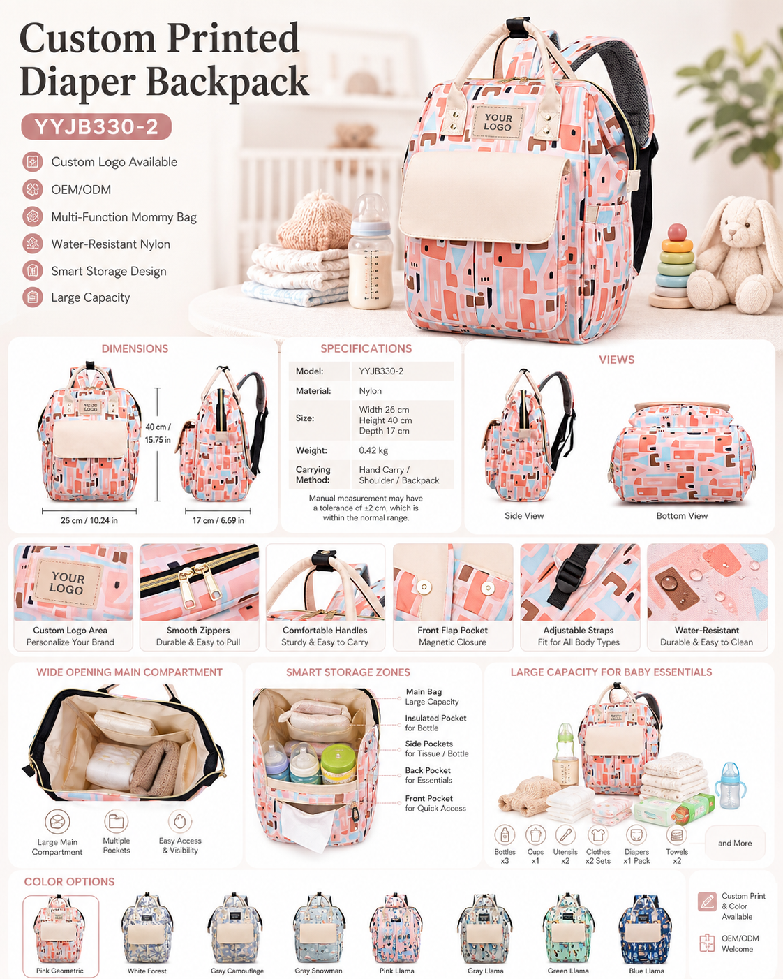 YYJB330-2 printed nylon diaper backpack product poster 2
