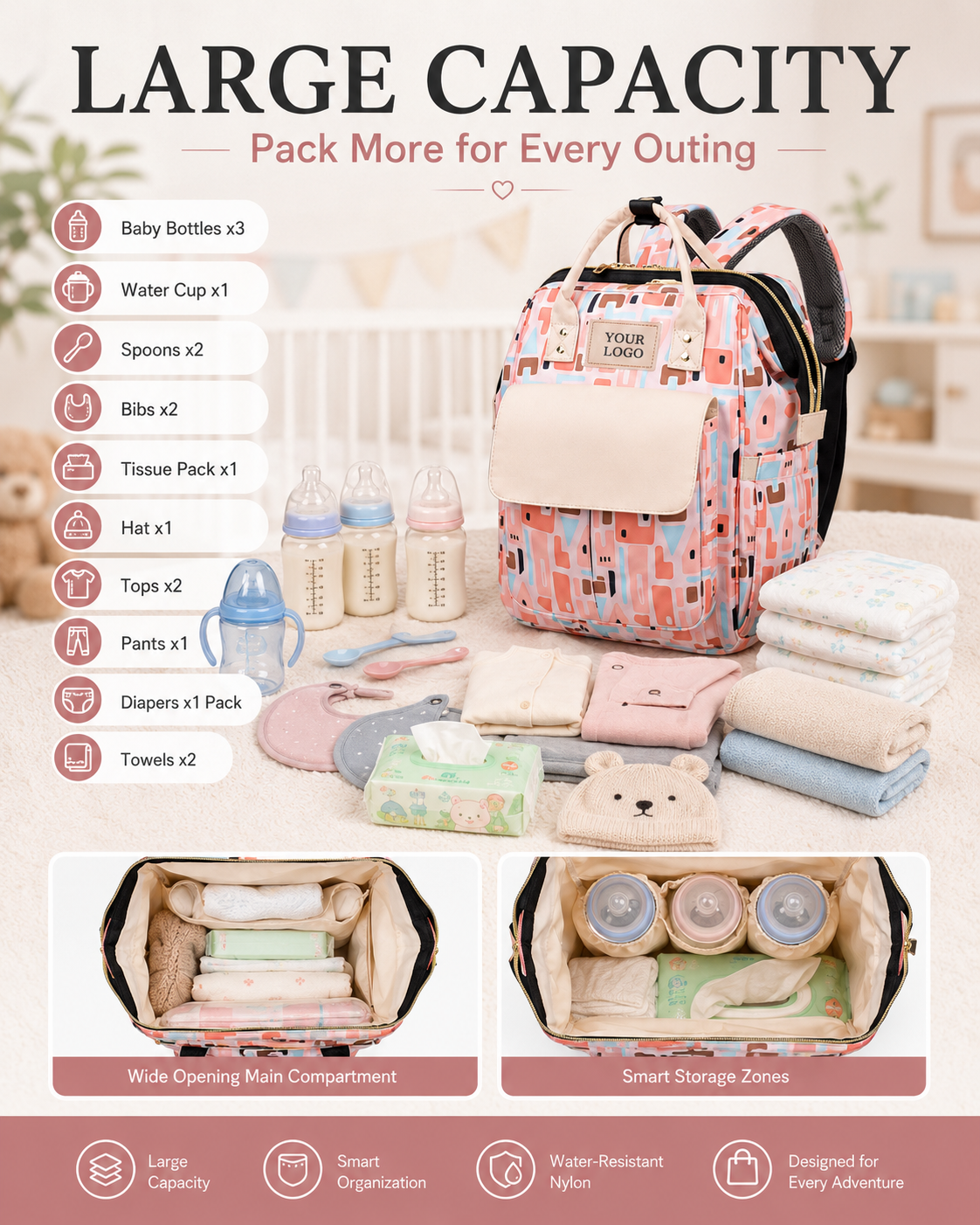 YYJB330-2 printed nylon diaper backpack product poster 4