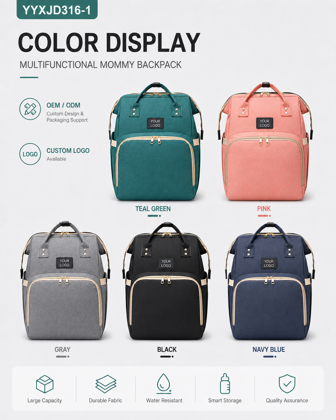 YYXJD316-1 foldable crib mommy backpack available in five colors